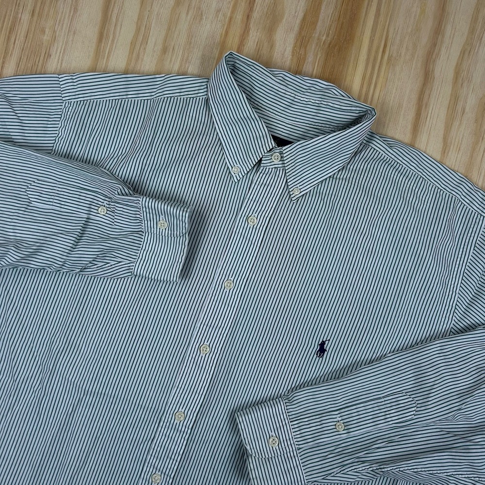 Ralph Lauren Shirt Mens 2XLT Tall Green‎ White Stripe Button Up Long Sleeve